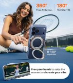 ⁦توراس حامل قابل للدوران 360 درجة لموبايل ايفون 17 برو ماكس، متوافق مع ماج سيف، حماية من الدرجة العسكرية، قبضة مريحة رفيعة، تحكم في الكاميرا، اوستاند O3 فيتنس 6.9 انش، شفاف⁩ - الصورة ⁦5⁩