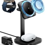 ESR شاحن كيو اي 2 3 في 1 ماج سيف مع كريو بوست، [معتمد] شاحن ساعة ابل، قاعدة شحن لاسلكية لتبريد الهاتف، ايفون 17/16/15/14/13/12 سلسلة ايربودز وساعة ابل، اسود