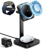 ESR شاحن كيو اي 2 3 في 1 ماج سيف مع كريو بوست، [معتمد] شاحن ساعة ابل، قاعدة شحن لاسلكية لتبريد الهاتف، ايفون 17/16/15/14/13/12 سلسلة ايربودز وساعة ابل، اسود