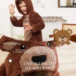 ⁦بيجامة من قطعة واحدة بتصميم دب بني من الفلانيل بمقاس محكم للاطفال الاولاد والبنات⁩ - الصورة ⁦3⁩