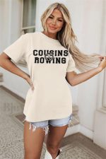 ⁦قميص صيفي كبير الحجم للنساء من ابن العم التجديف تي شيرت فريق البطن جرافيك كاجوال باكمام قصيرة⁩ - الصورة ⁦4⁩