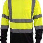 ال اند ام تي شيرت Hi Vis Class 3 عاكس للضوء السلامة باللون البرتقالي الليموني قصير الأكمام عالي الوضوح، الجزء السفلي أسود