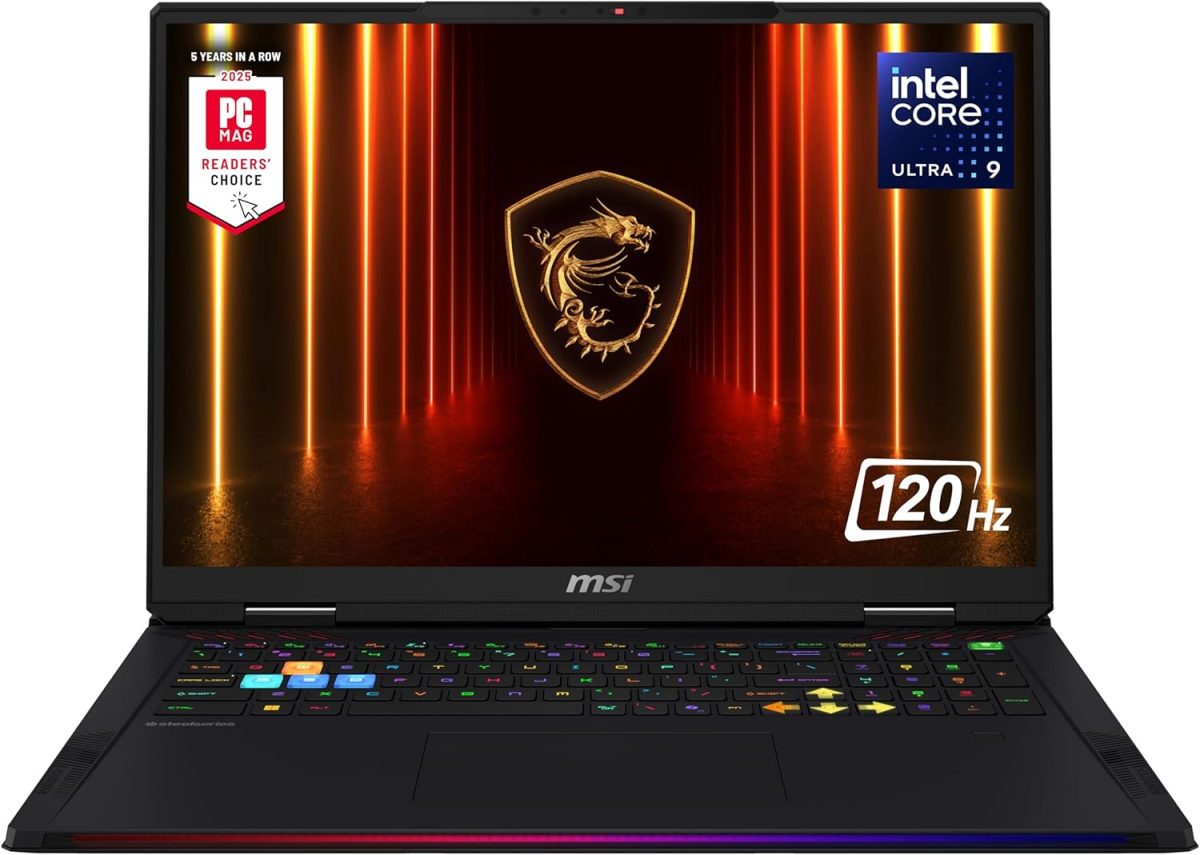 MSI لابتوب رايدر 18 HX AI 18 انش 120Hz UHD+ للالعاب، انتل كور U9-285HX، انفيديا جيفورس RTX 5080، 64GB DDR5، 4TB NVMe SSD، ثاندربولت 5، واي فاي 7، ويندوز 11 هوم، اسود A2XWIG-014US