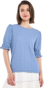 ⁦R&B Women's 325-0793WY006-1 Textured Top with Crew Neck and Short Sleeves⁩ - الصورة ⁦2⁩