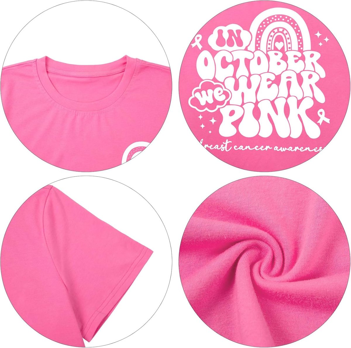 ⁦فاشل تي شيرت نسائي مطبوع عليه عبارة I Wear Pink for My Mom للتوعية بسرطان الثدي بشريط وردي، تي شيرت مطبوع عليه عبارة «Cancer Fighter »⁩ - الصورة ⁦6⁩
