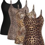 طقم بلوزة بحمالات رفيعة وقبة مفتوحة وقصة ضيقة بطبعة جلد الفهد للنساء من جورجليتر، 4 قطع