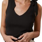 توب كات صيفي للنساء برقبة على شكل حرف V ورباط على الكتف وحزام ربطة عنق بدون اكمام وبدون ظهر مضلع من ايكوبيد، بلايز للخروج