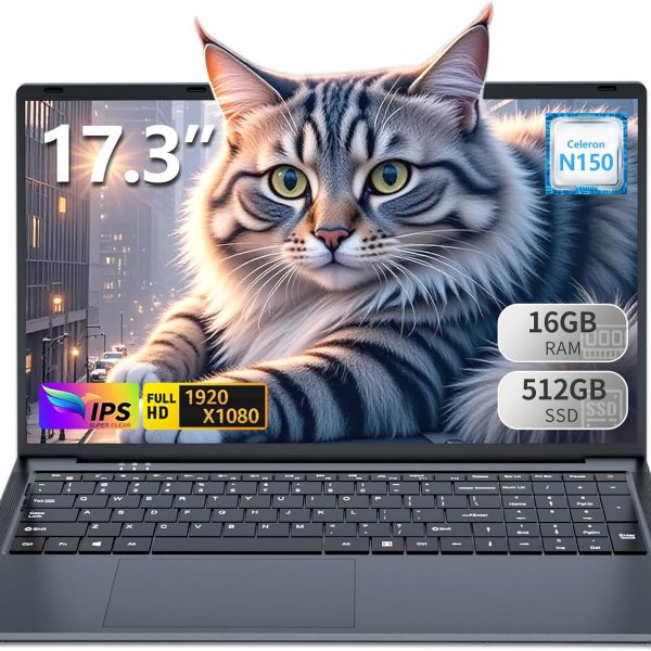 لابتوب العاب 2025 17.3 انش DDR4 16GB SSD 512GB سيليرون N150 (4C/4T حتى 3.6GHz) واي فاي 5 بلوتوث 4.2 وكيبورد باضاءة خلفية وبطارية 6 ساعات وUSB 3.0 وHDMI وويندوز 11 برو