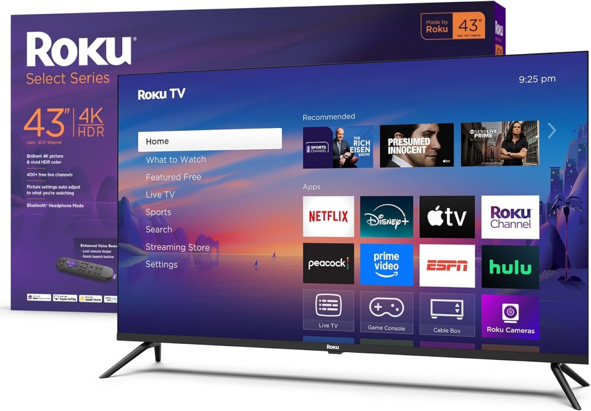 روكو تلفزيون ذكي 2025 - 43 بوصة سلسلة مختارة، تلفزيون 4K HDR - روكو تي في مع جهاز تحكم صوتي محسن - تلفزيون LED بشاشة مسطحة مع واي فاي لبث الأخبار المحلية المباشرة والرياضة والترفيه العائلي