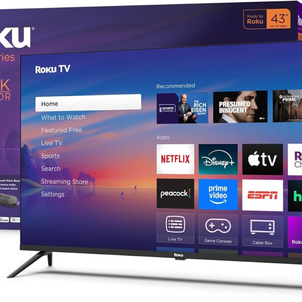 روكو تلفزيون ذكي 2025 - 43 بوصة سلسلة مختارة، تلفزيون 4K HDR - روكو تي في مع جهاز تحكم صوتي محسن - تلفزيون LED بشاشة مسطحة مع واي فاي لبث الأخبار المحلية المباشرة والرياضة والترفيه العائلي