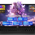 نيمو لابتوب العاب FHD 17.3 انش بمعالج رايزن 7 6800H ثماني النواة ووحدة معالجة رسومات جرافيكية راديون 680M وIPS و100 واط نوع C وبصمة اصبع وكيبورد باضاءة خلفية