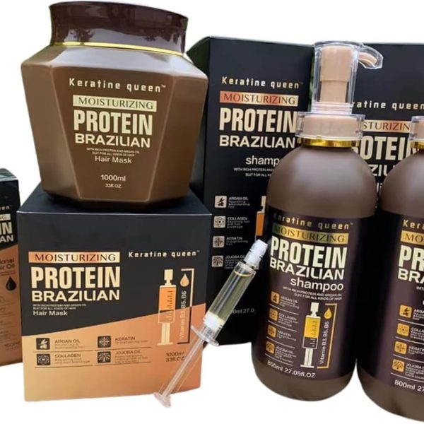 علاج احترافي للبروتين المرطب للاصلاح والتغذية والجمال. شامبو وبلسم وقناع شعر وقناع للشعر (مجموعة كاملة (4))