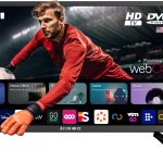 اوديو بوكس تلفزيون ذكي 32 بوصة مع مشغل دي في دي مدمج، جهاز تحكم عن بعد بلوتوث، LED HD، متوافق مع تيار متردد/تيار مستمر 12 فولت - مثالي لسيارات ار في والافلام والالعاب والسفر والترفيه المنزلي، منافذ