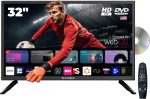 اوديو بوكس تلفزيون ذكي 32 بوصة مع مشغل دي في دي مدمج، جهاز تحكم عن بعد بلوتوث، LED HD، متوافق مع تيار متردد/تيار مستمر 12 فولت - مثالي لسيارات ار في والافلام والالعاب والسفر والترفيه المنزلي، منافذ