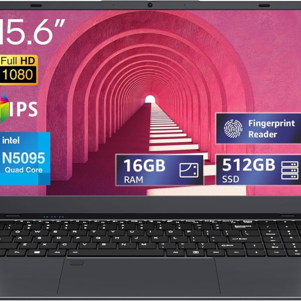 لابتوب يوامو 15.6 انش ويندوز 11، 16GB RAM، 512GB SSD، شاشة FHD IPS، انتل N5095 رباعي النواة، واي فاي 2.4/5G، بلوتوث 4.2 باضاءة خلفية وبصمة، خفيف الوزن ومحمول