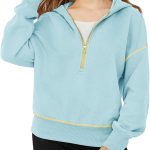 سويت شيرت بغطاء للراس بنصف سحاب واكمام طويلة واكمام طويلة وكتف منسدل، بلوفر بقلنسوة للبنات بعمر 5-14 سنة