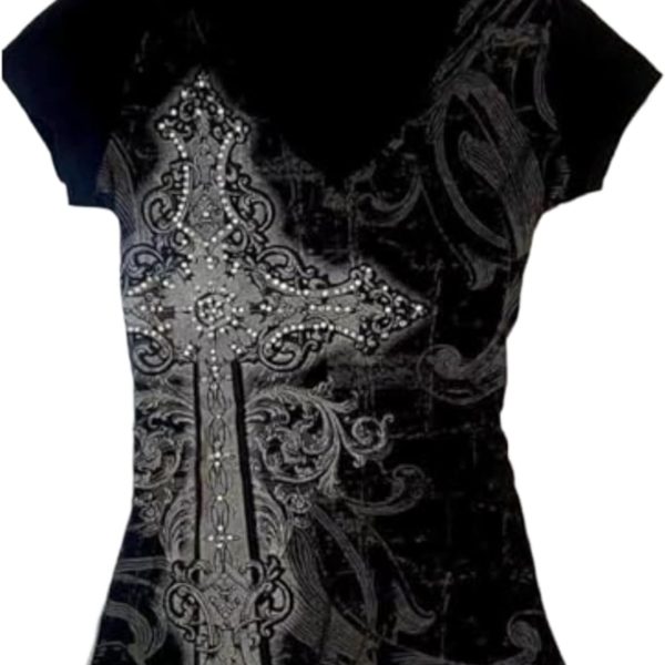 قمصان جرونج 2000s ملابس نسائية عتيقة جرافيك تي شيرت Y2k بأكمام قصيرة قوطي للمراهقين ملابس ايمو ملابس الشارع