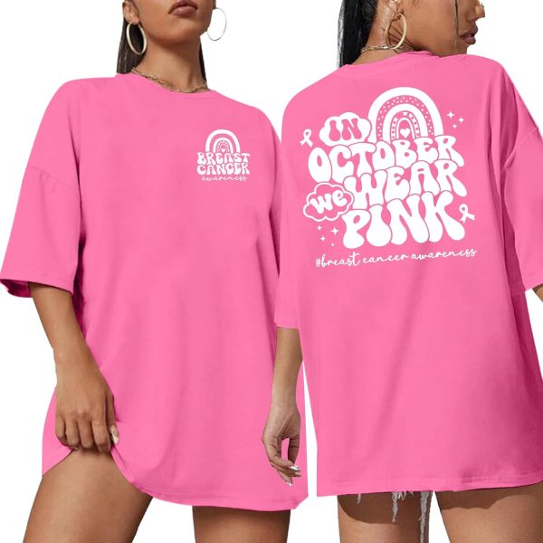 فاشل تي شيرت نسائي مطبوع عليه عبارة I Wear Pink for My Mom للتوعية بسرطان الثدي بشريط وردي، تي شيرت مطبوع عليه عبارة «Cancer Fighter »