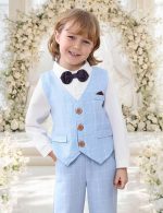 ⁦طقم بدلة جنتلمان للاولاد البيبي قميص باكمام طويلة مع ربطة عنق + صدرية + سروال، المقاس: 1-4 سنوات⁩ - الصورة ⁦2⁩