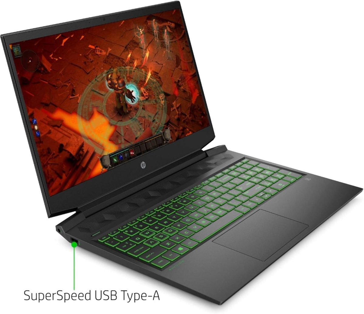 ⁦HP لابتوب العاب بافليون 2020 بشاشة 16.1 FHD 144Hz IPS ومعالج انتل كور i7-10750H الجيل العاشر وذاكرة RAM 32GB وSSD 1TB وانفيديا 1650Ti وكيبورد باضاءة خلفية وويندوز 10 هوم، اسود⁩ - الصورة ⁦2⁩
