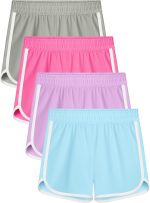 4 عبوات من شورتات كرة القدم للبنات، شورتات رياضية سريعة الجفاف للتمارين الرياضية للاطفال بتصميم دولفين