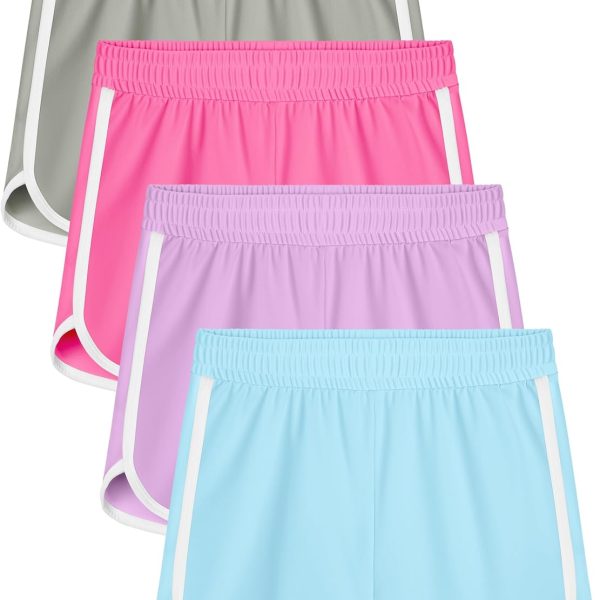 4 عبوات من شورتات كرة القدم للبنات، شورتات رياضية سريعة الجفاف للتمارين الرياضية للاطفال بتصميم دولفين