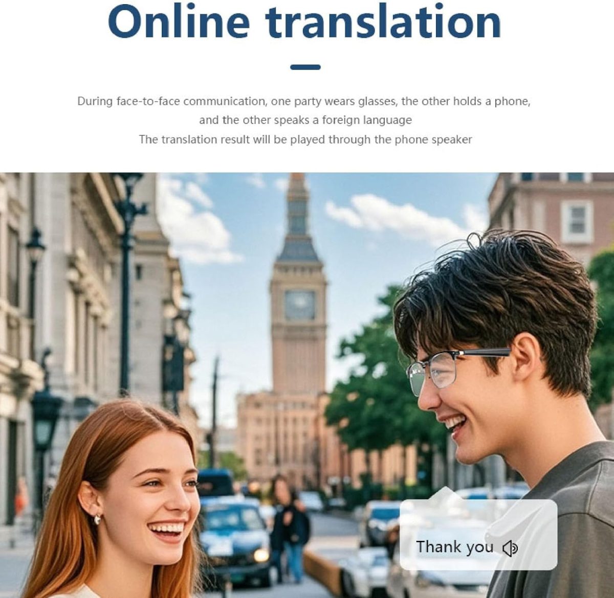 ⁦نظارات ذكية مترجمة بالذكاء الاصطناعي للرجال والنساء، نظارات ذكاء اصطناعي للترجمة في الوقت الحقيقي مع بلوتوث ومكبر صوت ومساعدة صوتية، نظارات ترجمة بالذكاء الاصطناعي للسفر والعمل⁩ - الصورة ⁦6⁩