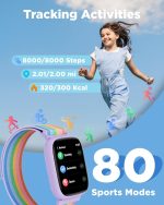 ⁦بيجر فايف ساعة ذكية للاطفال 1.8 انش لتتبع اللياقة البدنية وعداد خطوات ومعدل ضربات القلب ومقاومة للماء IP68 ومراقبة النوم وعداد خطوات للسعرات الحرارية و5 العاب احجية مع/بدون تطبيق للبنات المراهقات 5-16⁩ - الصورة ⁦3⁩