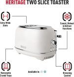 ⁦هادن محمصة خبز هيريتيج وايت شريحتين - تحكم متغير في التحميص - محمصة خبز كهربائية من الستانلس ستيل - وضع الاقتصاد - وظائف اعادة التسخين والالغاء واذابة الثلج - 1370-1630 واط⁩ - الصورة ⁦2⁩