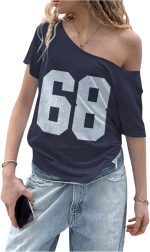 ⁦تي شيرت كاجوال باكمام قصيرة وقبة غير متماثلة بدون اكتاف للنساء من جورجليتر⁩ - الصورة ⁦3⁩