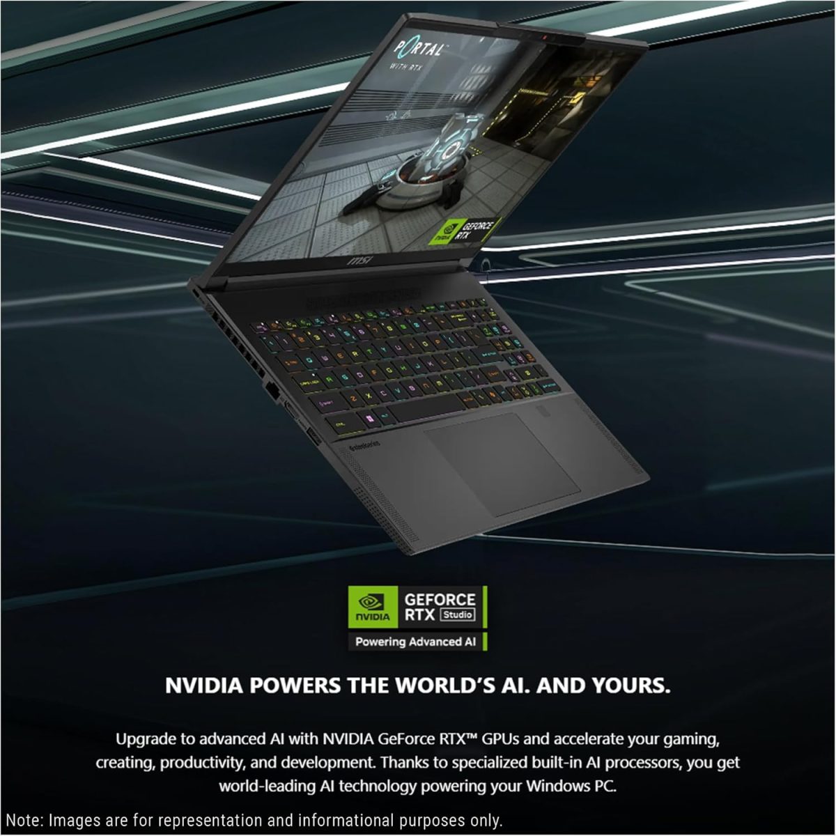 ⁦MSI لابتوب العاب ايه 16 ايه اي بلس من كريتور، AMD رايزن AI 9-365، 32GB LPDDR5x RAM، 4TB PCIe SSD، شاشة 16 انش QHD+ (2560x1600)، انفيديا جي فورس RTX 4060، كيبورد RGB لكل مفتاح، W11 برو، رمادي قمري⁩ - الصورة ⁦2⁩