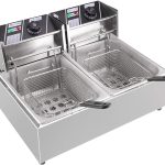 مقلاة عميقة كهربائية تجارية 5000 واط سعة 12 لتر بخزان مزدوج، سلة مزدوجة لسطح الطاولة للاستخدام المنزلي والتجاري، سهلة التنظيف