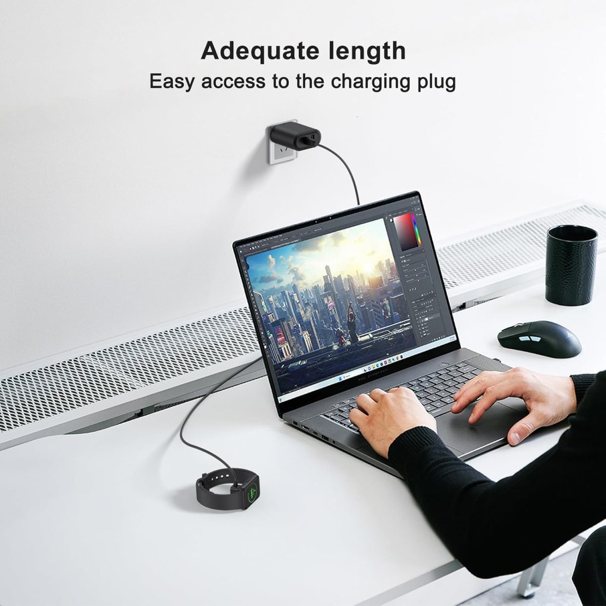 ⁦كيبل شحن مغناطيسي لسامسونج جالاكسي فيت 3، متوافق مع الساعات الذكية SM-R390، USB-A + USB-C، حامل كابل شحن مغناطيسي بطول 3.3 قدم، عبوة من قطعتين⁩ - الصورة ⁦6⁩