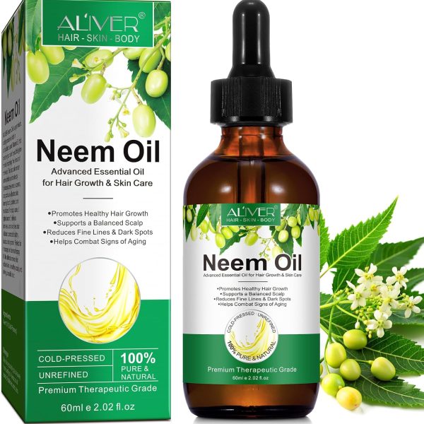 زيت النيم للبشرة، ضغط طبيعي نقي على البارد، خال من الهكسان يغذي البشرة والشعر ويقلل من الخطوط الدقيقة، 2.0 اونصة