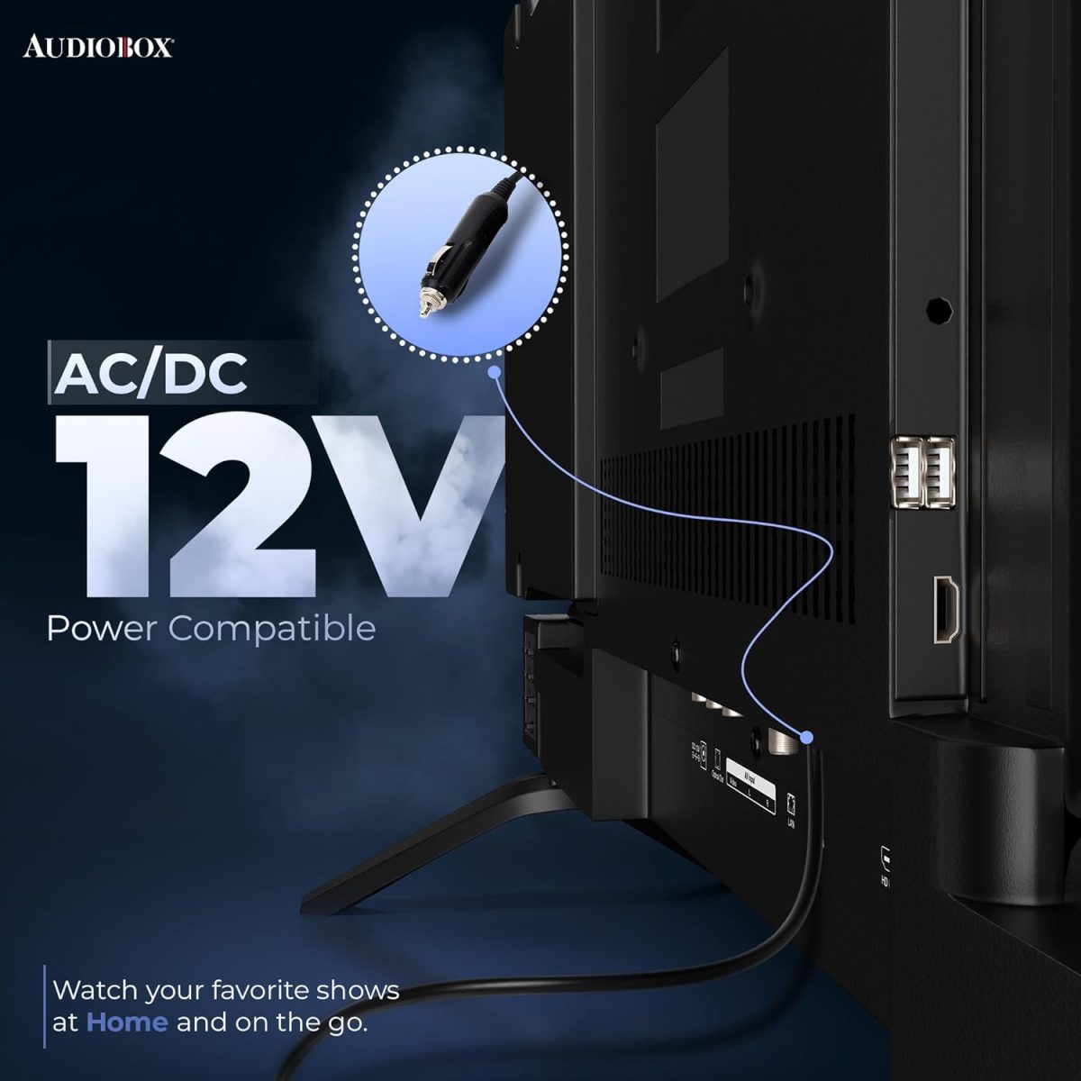 ⁦اوديو بوكس تلفزيون ذكي 32 بوصة مع مشغل دي في دي مدمج، جهاز تحكم عن بعد بلوتوث، LED HD، متوافق مع تيار متردد/تيار مستمر 12 فولت - مثالي لسيارات ار في والافلام والالعاب والسفر والترفيه المنزلي، منافذ⁩ - الصورة ⁦3⁩