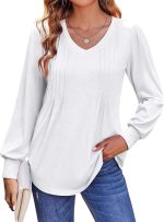 Teesho Women's Long-Sleeved Shirt, Elegant V-Neck Blouses, Cotton Tops, Autumn Shirts, Loose Long Tops, Tunic