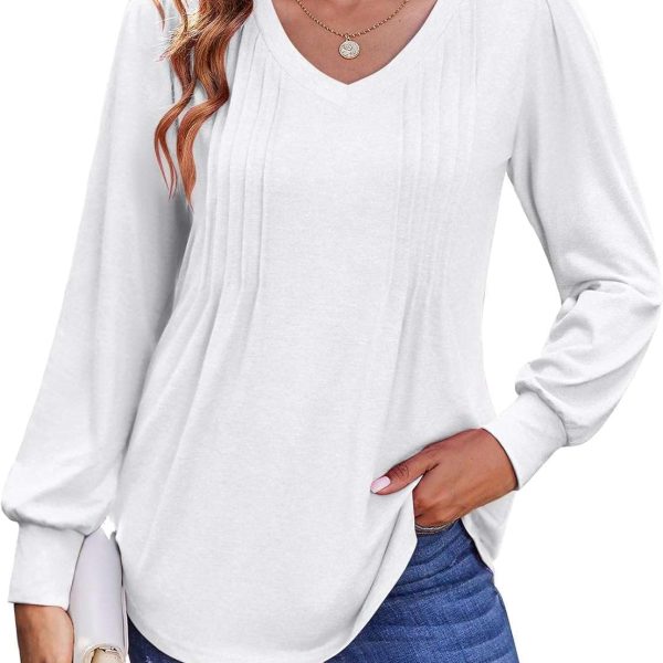 Teesho Women's Long-Sleeved Shirt, Elegant V-Neck Blouses, Cotton Tops, Autumn Shirts, Loose Long Tops, Tunic