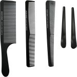 مجموعة امشاط حلاقة ماكي برو مكونة من 5 قطع من جاسون - مقاومة للحرارة حتى 240 درجة مئوية للكيراتين وكي الشعر - امشاط قص الكربون + مشابك تقسيم - ادوات تصفيف متينة مضادة للكهرباء الساكنة (اسود)