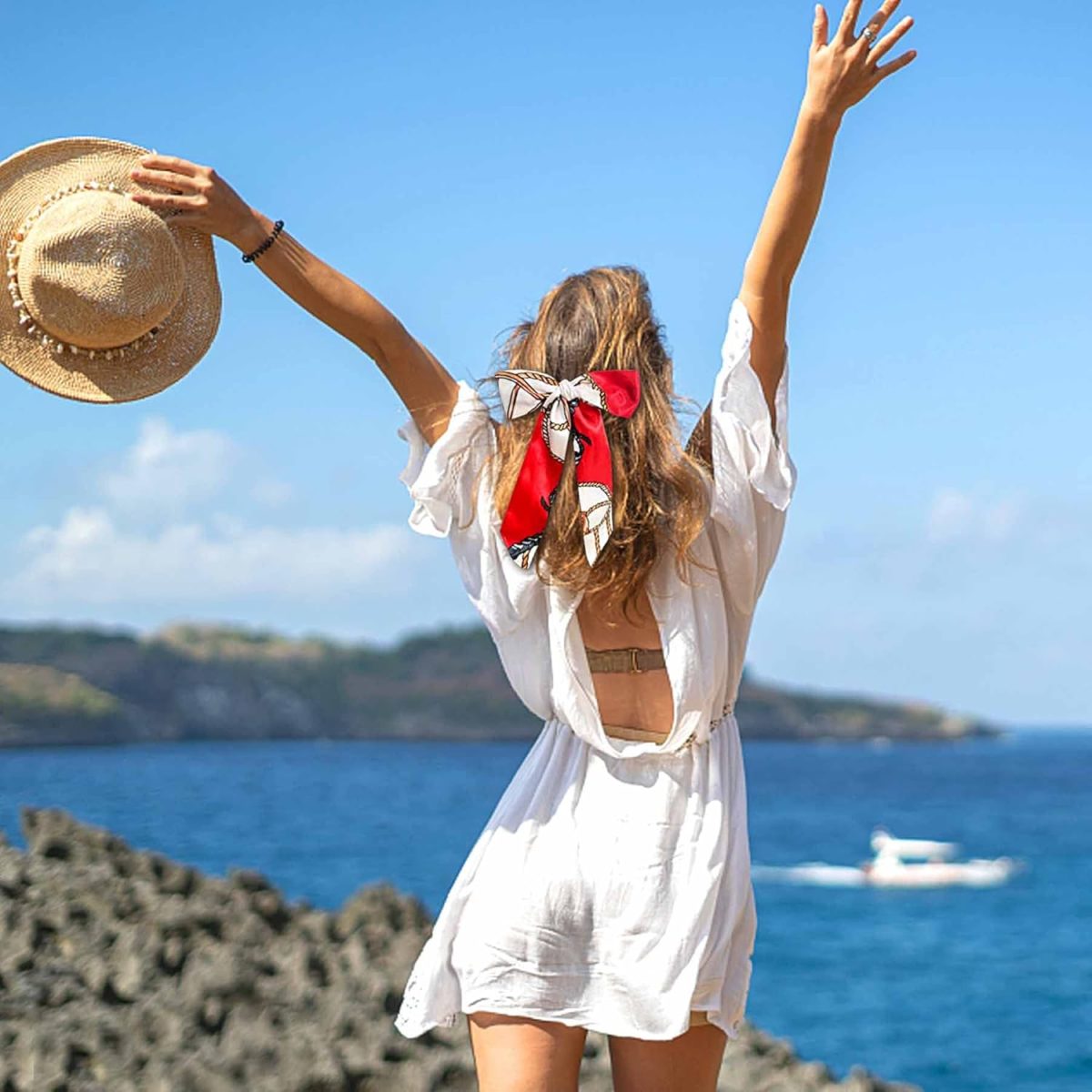 ⁦وشاح للرقبة - رباط شعر - حقيبة يد بمقبض شريط، حقيبة عصرية للنساء والفتيات للديكور⁩ - الصورة ⁦7⁩