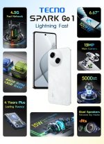 ⁦تكنو سبارك جو 1 (ابيض لامع، 3GB+64GB) | طلاقة 4 سنوات فما فوق | شاشة سلسة 6.66 انش 120Hz | ذاكرة RAM اكبر 6GB | جهاز تحكم عن بعد مدمج بالاشعة تحت الحمراء | مكبرات صوت مزدوجة مع DTS | تقليل ضوضاء⁩ - الصورة ⁦2⁩