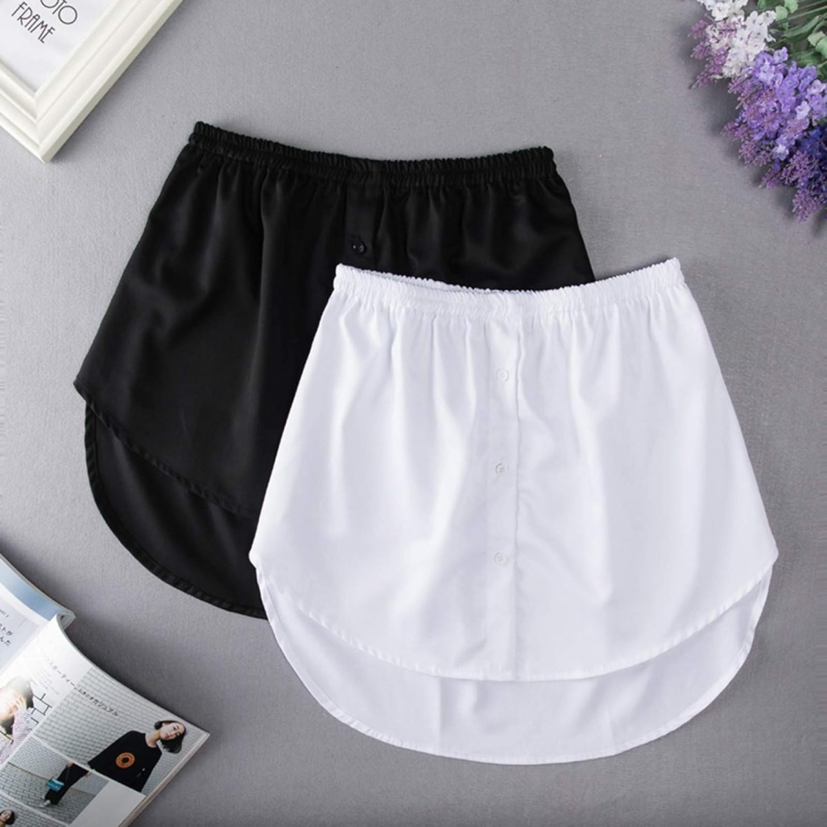 ⁦CCSU Adjustable Layering Fake Top Lower Sweep, Skirt Half-Length Splitting A Version, Women Ladies Fake False Shirt Tail Blouse Hem for Sweater Sweatshirt Jacket (White+Black,L)⁩ - الصورة ⁦3⁩