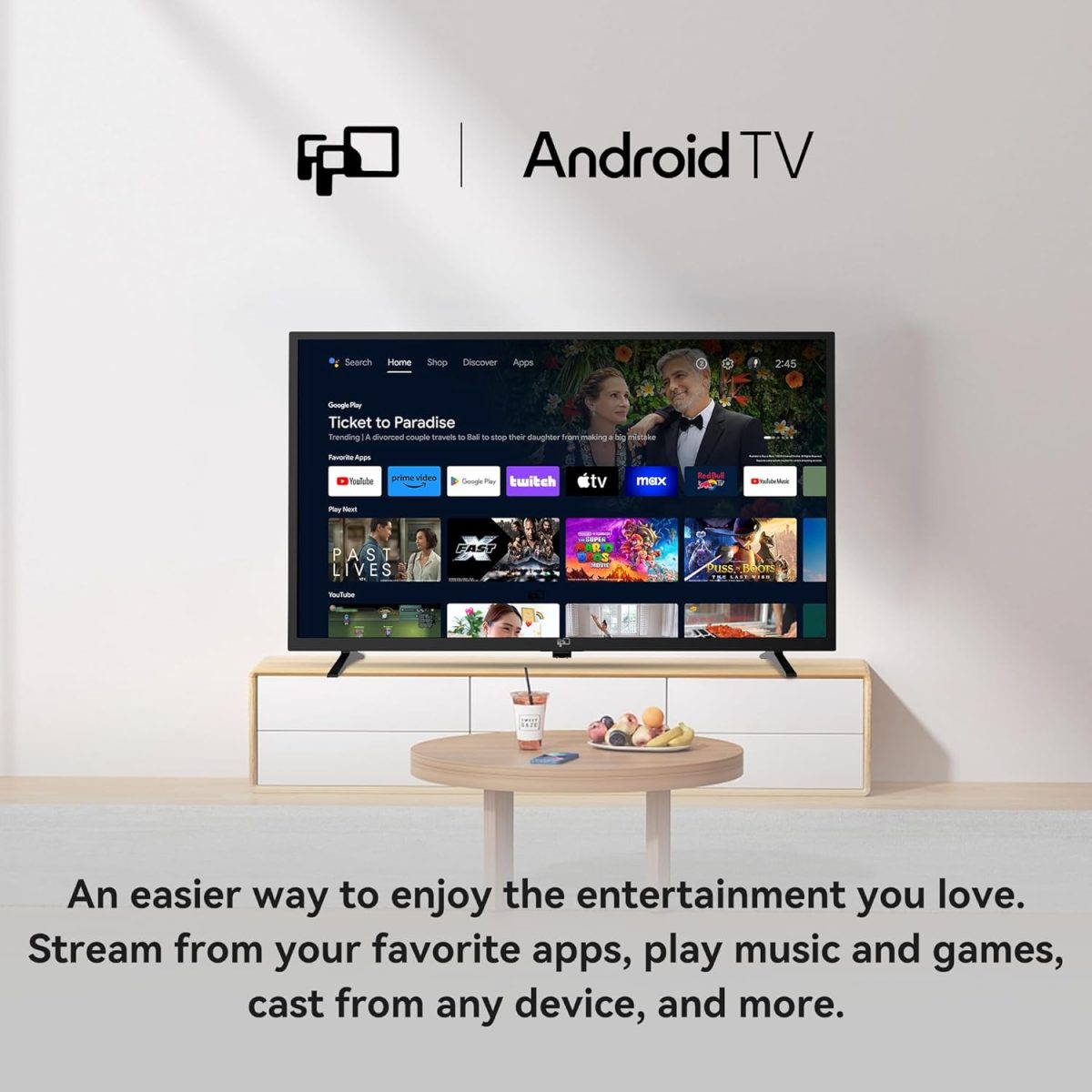 ⁦تلفزيون ذكي بشاشة مسطحة HD 720p مقاس 32 بوصة من اف بي دي مع جوجل بلاي، تلفزيون LED صغير لغرفة المعيشة، جوجل كاست مدمج، بث مباشر اندرويد مع واي فاي، بلوتوث (موديل 2025)⁩ - الصورة ⁦3⁩