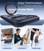 ⁦توراس جراب مغناطيسي من اوستاند لموبايل ايفون 17 برو ماكس، متوافق مع ماج سيف، درجة عسكرية مضادة للصدمات، مسند ثابت مرن وحامل حلقي، جراب نحيف شفاف 17 برو ماكس 6.9 انش، ازرق داكن⁩ - الصورة ⁦2⁩