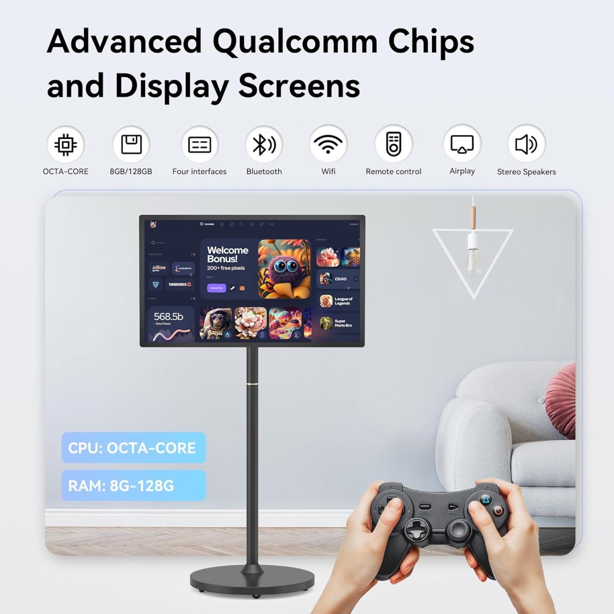 ⁦تلفزيون ذكي محمول 27 بوصة بعجلات مع شاشة تعمل باللمس | ذاكرة RAM 8G + تخزين 128G | معالج كوالكوم ثماني النواة | بطارية مدمجة 8-10 ساعات | كاميرا ويب 8MP | نظام تشغيل اندرويد 13 | دوران كامل | جهاز⁩ - الصورة ⁦4⁩