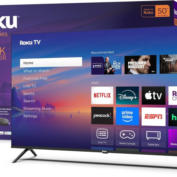 روكو تلفزيون ذكي 2025 - سلسلة مختارة 50 بوصة، تلفزيون 4K HDR - روكو تي في مع جهاز تحكم صوتي محسن - تلفزيون LED بشاشة مسطحة مع واي فاي لبث الأخبار المحلية المباشرة والرياضة والترفيه العائلي