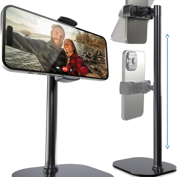 كوبر حامل هاتف محمول قابل للتعديل للمكتب، حامل موبايل للمكتب، حامل موبايل لموبايل ابل ايفون، يناسب هواتف سامسونج الذكية التي تعمل بنظام اندرويد - اسود ليلي