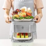 ⁦بايديم مكواة بخار كهربائية مزدوجة الطبقات قابلة للتكديس A501، مع صينية ومقابض من الستانلس ستيل 18/8، مناسبة لجهاز طهي الطعام النباتي G563 بلمسة واحدة، 11 × 4 انش⁩ - الصورة ⁦2⁩