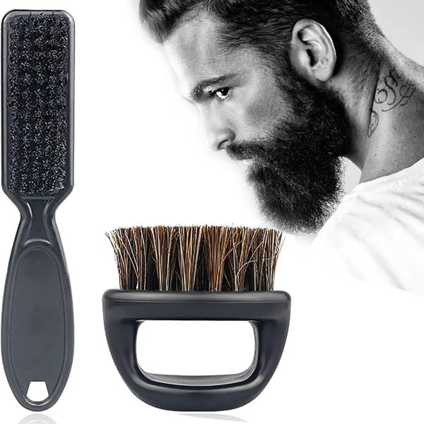 فرشاة لحية وشارب للرجال، فرشاة حلاقة للشعر الطبيعي، تصفيف وتنظيف شعر الوجه، فرشاة شعر للرجال للشعر القصير (اسود)