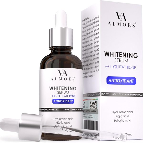 سيروم ال جلوتاثيون لتفتيح البشرة وموازنة لون البشرة وتحسين مرونتها مع حمض الهيالورونيك وحمض الساليسيليك وحمض الكوجيك من ايه ايه ألموس، 30 مل، عبوة من قطعة واحدة