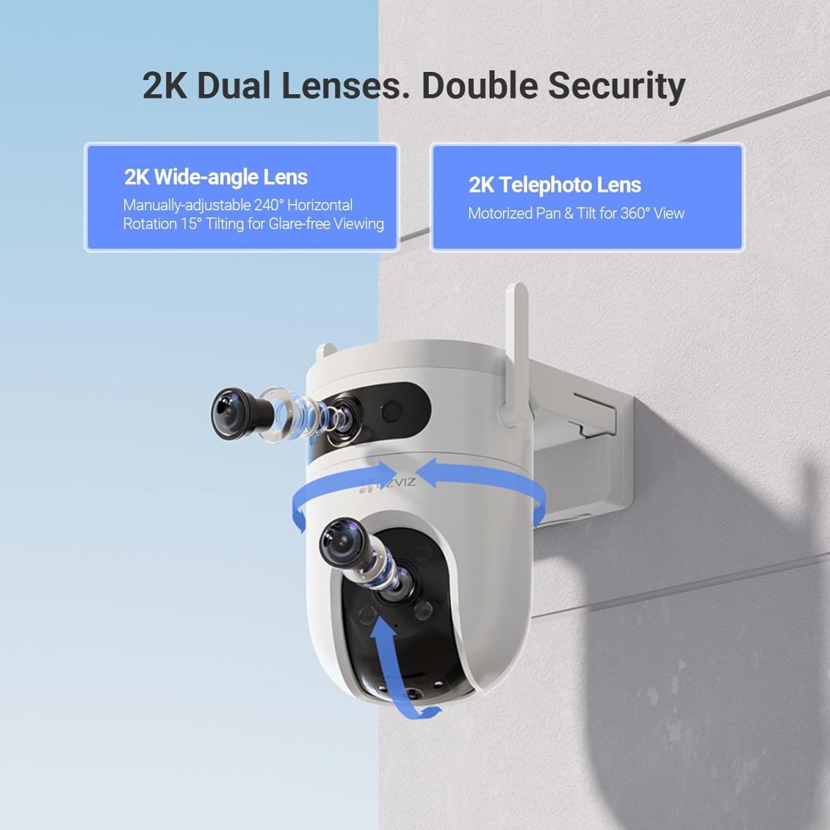 ⁦EZVIZ كاميرا 3K H9C بعدسة مزدوجة 4K (5MP+5MP) من هيكفيجن | كاميرا واي فاي قابلة للامالة | تحدث ثنائي الاتجاه|اكتشاف الانسان/المركبات | حماية نشطة مع صفارة انذار وضوء ستروب | تصميم مقاوم للعوامل الجوية⁩ - الصورة ⁦2⁩